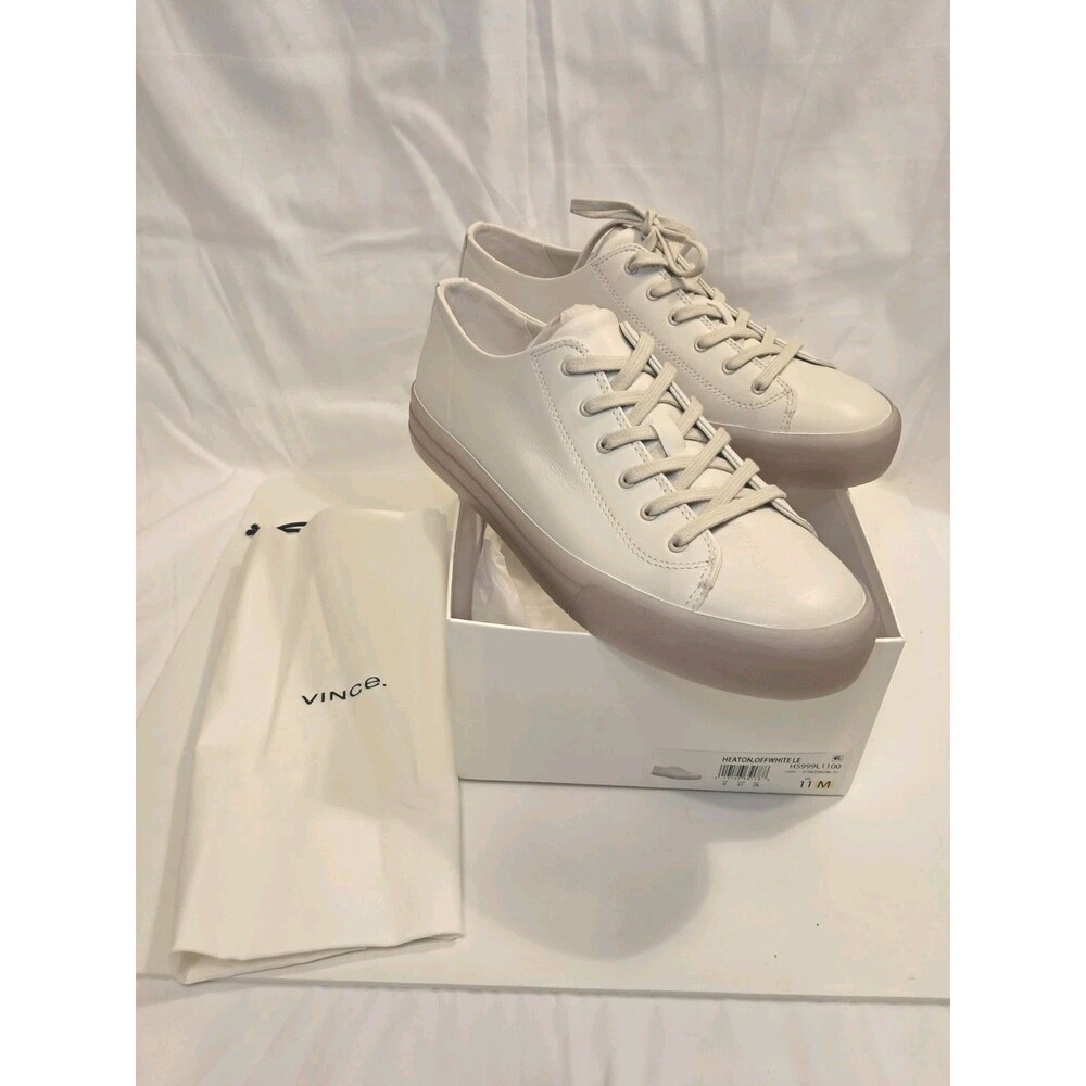 VINCE Heaton Lace Up Low Rise Casual Leather Sneakers Off White Women 11M NEW